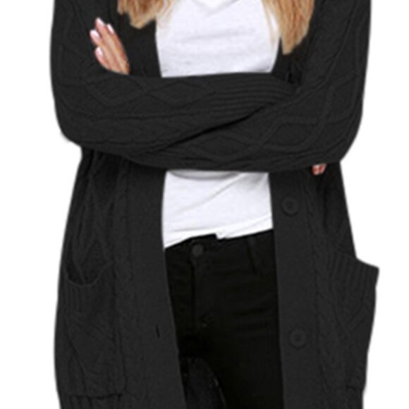 Black Long Cable Knit Cardigan M - Picture 5 of 11